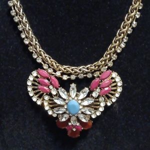 NWT maroon & blue rhinestone& gold necklace
